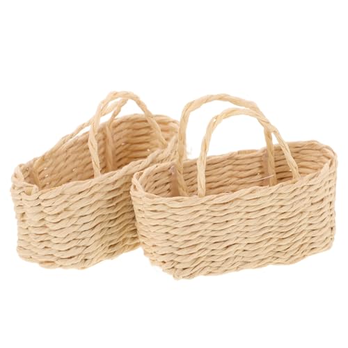 WEKAMOS Korbpuppenhaus Picknick Figuren Kleiner Süßigkeitenkorb Spielzeugkorb Puppenhaus-korbmodell Mini Gewebte Körbe Mädchen Miniatur-obstkorb Deckel Weiden Gewebter Mülleimer Beige Gras von WEKAMOS