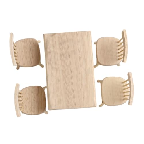 WEKAMOS Mini Esstisch und Stühle aus Beige Eiche für Puppenhaus Deko Fotorequisite und Miniatur Hauszubehör Langlebig und Praktisch für Kreative Wohnszenen von WEKAMOS