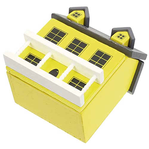 WEKAMOS Mini Haus Dekoration Wetterfest für Puppenhaus Garten Tischdeko Gelbe Wände Graues Dach Kompakt und Detailreich von WEKAMOS