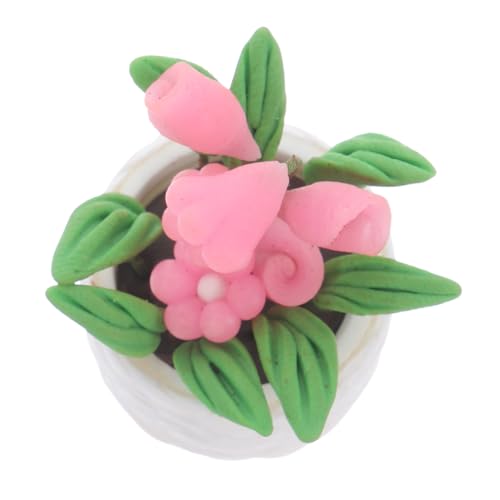 WEKAMOS Miniatur Bonsai Pflanze Miniatur puppenhaus Topfpflanze Dekoration Miniaturgarten Zubehör Realistische Mini Pflanze für Puppenhaus und Kleine Wohnwelten Rosa Kleiner Blumentopf von WEKAMOS