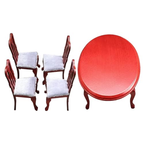 WEKAMOS Miniatur Esstisch und Stühle Set aus Robustem Holz Europäischer Stil Elegantes Design Vielseitige Puppenhausmöbel Detailreich Geeignet für Puppenhaus und Dekoration von WEKAMOS