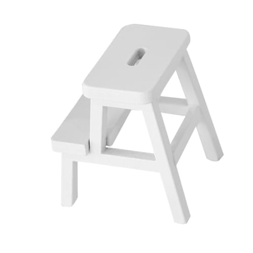 WEKAMOS Miniatur Holztritt Hocker Puppenhaus Möbel Zubehör Weiß Realistisches Design Vielseitig für DIY Dekoration und Miniatur Szenen für Puppenhaus und Bastelprojekte von WEKAMOS