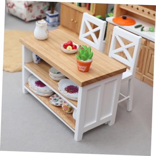WEKAMOS Miniatur Puppenhaus Holz Schreibtisch Doppellagiges Modellmöbel Naturholzfarbe Stabile Handwerkskunst Glatte Oberfläche Langlebiges DIY Puppenhaus Zubehör Mikro Szenendekoration von WEKAMOS