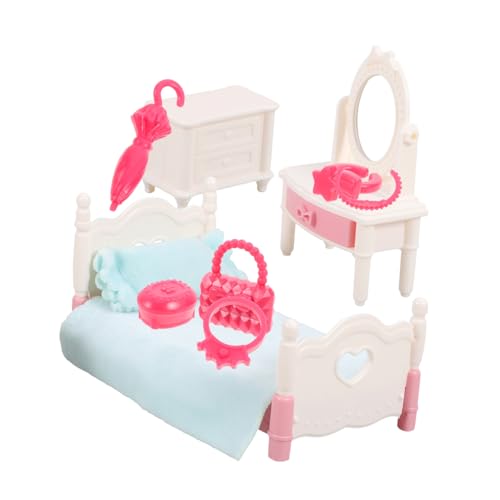 WEKAMOS Miniatur Puppenhaus Möbel Set Stabiles Material Lebendige Farben DIY Schlafzimmer Zubehör Realistische Mini Möbel für Puppenhaus Spiel und Dekoration für Sammler von WEKAMOS