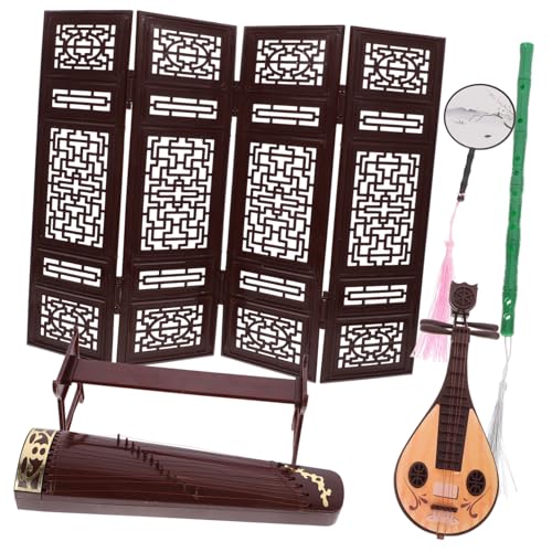 WEKAMOS Miniatur Puppenhaus Zubehör Chinesische Klassische Musikinstrumente für Dekoration mit Pipa Guzheng Faltschirm und Bildschirm Hochwertige Möbel für Puppenhaus für Schlafzimmer und von WEKAMOS