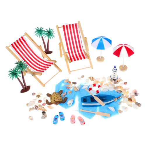 WEKAMOS Miniatur Stranddeko mit Faltbarem Strandstuhl und Sonnenschirm Detailreiches Micro Beach Ornament Langlebig zur Kreativen Gestaltung von Miniatur Strandszenen Zufällige Farbe von WEKAMOS
