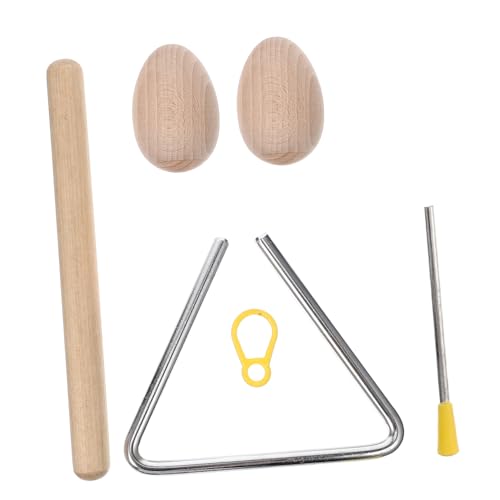 WEKAMOS Musikalisches Triangel Percussion mit Schlagstab Rhythmussticks und Egg Shaker Orff Musikinstrument für Rhythmusübungen Musikalische Früherziehung Sichere Holzausführung von WEKAMOS