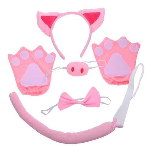 WEKAMOS Niedliches Schwein kostüm Weichem Cosplay Schweineohren haarreif Schweinenase Schweineschwanz und Rosa Handschuhen für Halloween und Partys von WEKAMOS
