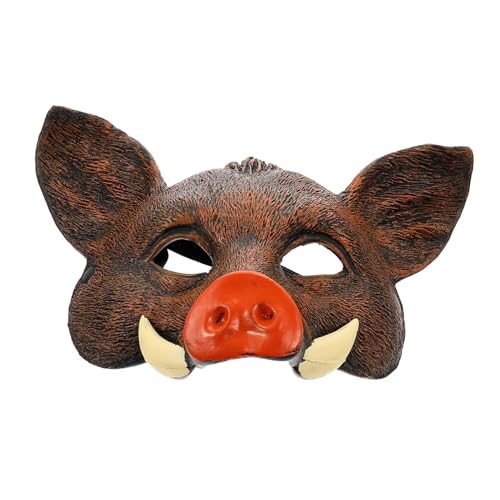 WEKAMOS PU Wildschwein Maske Halloween Kostüm Party Halbgesichtsmaske Braun Gruselig Cosplay Requisite für Erwachsene Passend für Karneval Fest von WEKAMOS