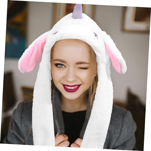 WEKAMOS Plüsch Einhorn Hut mit Beweglichen Ohren Interaktives Party Accessoire Niedliche Cartoon Kopfbedeckung für Karneval Cosplay Halloween und Festveranstaltungen Weiß von WEKAMOS