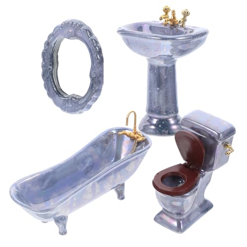 WEKAMOS Realistische Sammlerdekoration Toilette Waschbecken Möbel Mini Porzellan Winzig Inklusive Zubehör Badezimmerspiegel Badewanne Haus Miniatur Puppenhaus Puppe Zur von WEKAMOS
