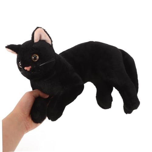 WEKAMOS Realistisches Schwarzes Katzenplüschtier Weiches Kuscheltier und Kissen Niedliche Cartoon Katzenfigur als Dekoration und Gemütliches Kopfkissen für Katzenliebhaber von WEKAMOS