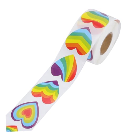 WEKAMOS Regenbogen Herz Sticker Rolle Selbstklebend Pride Aufkleber für Geschenkverpackung DIY Bastelprojekte Umschläge Hochzeit Einladungen Party Dekoration von WEKAMOS
