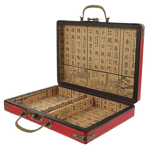 WEKAMOS Retro Mahjong Aufbewahrungsbox mit Praktischem Tragegriff Stabile Holzbox mit Schnappverschluss Vielseitig Nutzbar für Mahjong und Andere Gegenstände für Reisen und von WEKAMOS