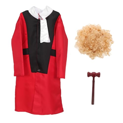WEKAMOS Richterkostüm mit Perücke und Hammer Bequemes Outfit für Rollenspiel Halloween und Party Detailreich Verarbeitet Robust und Authentisch für Kreative Bühnenauftritte von WEKAMOS