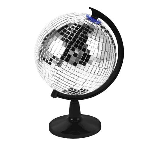 WEKAMOS Silberner Disco Ball mit Drehfunktion Reflektierende Oberfläche für Funkelnde Lichtspiele Handgefertigte Kreative Schreibtischdekoration Einzigartiges für Männer und Retro Desk von WEKAMOS