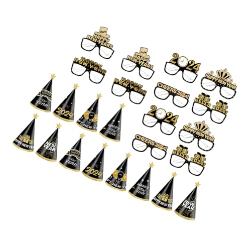 WEKAMOS Silvester Partybrillen und Papierhüte und Erwachsene Fotorequisiten Schwarz-gold Brillen und Partyhüte Leicht und Hautfreundlich von WEKAMOS