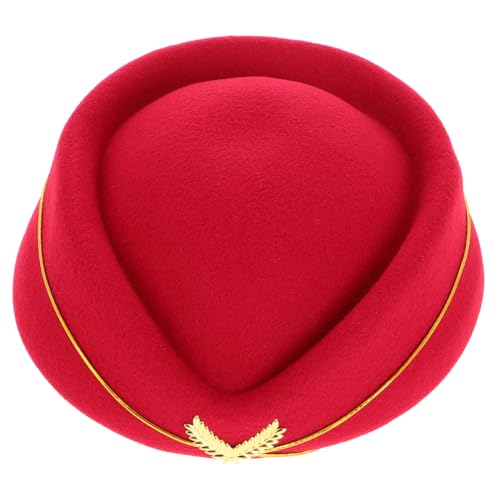 WEKAMOS Stewardess Hut Damen Beret Flight Attendant Kostüm Zubehör Angenehm Komfortabel Bühnenauftritt Party Mütze Dunkelrot von WEKAMOS