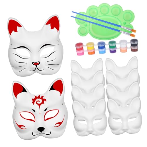 WEKAMOS Teiliges DIY Fuchs Papiermasken zum Bemalen mit Farben Acrylfarben und Pinseln Elastische Bänder Sichere Tiermasken für Halloween Karneval und Maskerade Party Kreative Bastelideen von WEKAMOS