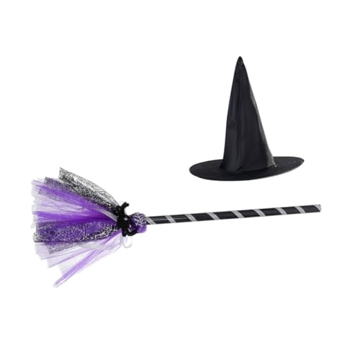 WEKAMOS Witch Hat und Broom Halloween Cosplay Kostüm Accessoire Hexenbesen mit Hut Leichtes Party Requisit für Karneval Halloween von WEKAMOS