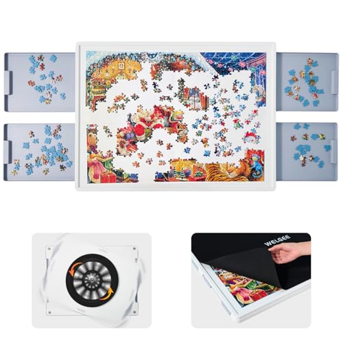 WELGEE 1000 Teile Drehbares Puzzlebrett mit 4 Schubladen & Abdeckung, 360° Drehtisch für Erwachsene aus ABS-Kunststoff, Leicht & Stabil – Perfekt für Frauen & Puzzleliebhaber von WELGEE