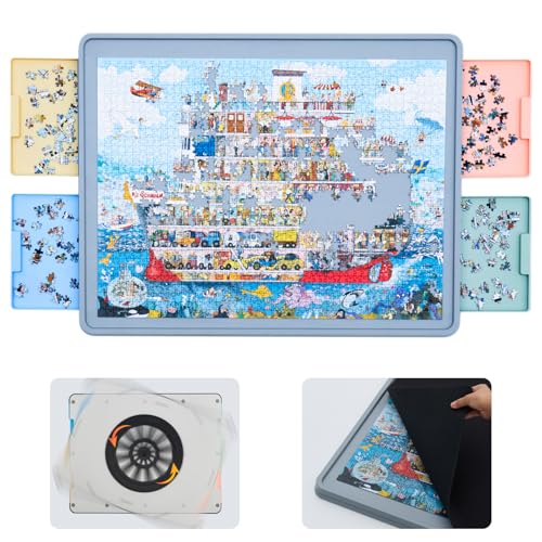 WELGEE Puzzlebrett für 1500 Teile mit Drehfunktion, 68×90 cm, mit Schubladen & Abdeckung – Drehbarer Puzzletisch für Erwachsene, Ergonomisches Design, Leichtes ABS, Ideal für Puzzle-Liebhaber & Mütter von WELGEE