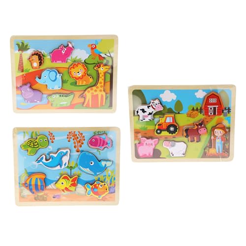 Pädagogisches Holzpuzzle für Kinder, Set mit 3 Designs: Dschungel, Bauernhof und Ozean, 30 x 22,5 cm, geringes Gewicht 236 g von WELL HOME MOBILIARIO & DECORACIÓN