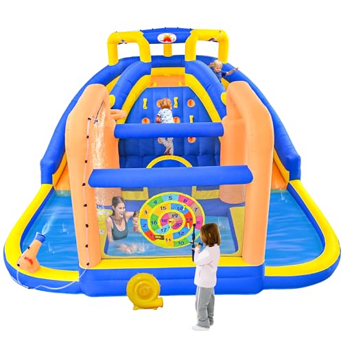 WELLFUNTIME Aufblasbarer Wasser-Doppelrutschenpark mit Gebläse, aufblasbares Hüpfhaus mit Kletterwand, Wasserkanone, Bogenschießen Dartscheibenspiel, Wasservorhangsprüher und tiefem Pool WELLFUNTIME Aufblasbarer Wasser-Doppelrutschenpark mit Gebläse, aufblasbares Hüpfhaus mit Kletterwand, Wasserkanone, Bogenschießen Dartscheibenspiel, Wasservorhangsprüher und tiefem Pool von WELLFUNTIME