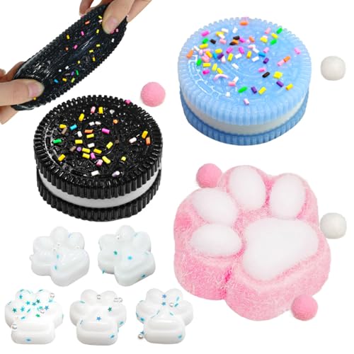 2 Stück Biscuit Stress Relief Toy, 1 Stück Soft Cat Paws Squishy Toy und 5 Stück Squishy Spielzeug Mini Katzenpfoten, Süße Weiche Katzenpfoten, katzenpfoten squishy, Soft Squeeze für Kinder Erwachsene von WELLXUNK