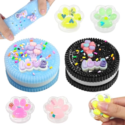 2 Stück Biscuit Stress Relief Toy und 4 Squishy Spielzeug Mini Katzenpfoten, Squishy Anti-Stress-Spielzeug Keks, Montessori Sensorisches Quetschspielzeug, Squishy Squeeze Toy von WELLXUNK