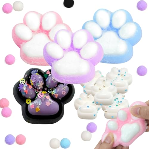 4 Stück Cat Paw Anti Stress Bälle, 5 Mini Squishy Cat Paw Set, Soft Cat Paws Squishy Toy, Süße Weiche Katzenpfoten Quetschspielzeuge, Squishy Pfote Toy für Anti Stress und Angst Relief von WELLXUNK