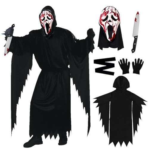 Gruseliges Geistergesicht Scream Cosplay Kostüm, Adult Scream Ghost face Costume, Scream Costume,Halloween Party Ganzkörperkostüm mit Geist Scream Mask und Handschuhe y Blutig Plastik Spielzeugmesser Gruseliges Geistergesicht Scream Cosplay Kostüm, Adult Scream Ghost face Costume, Scream Costume,Halloween Party Ganzkörperkostüm mit Geist Scream Mask und Handschuhe y Blutig Plastik Spielzeugmesser von WELLXUNK