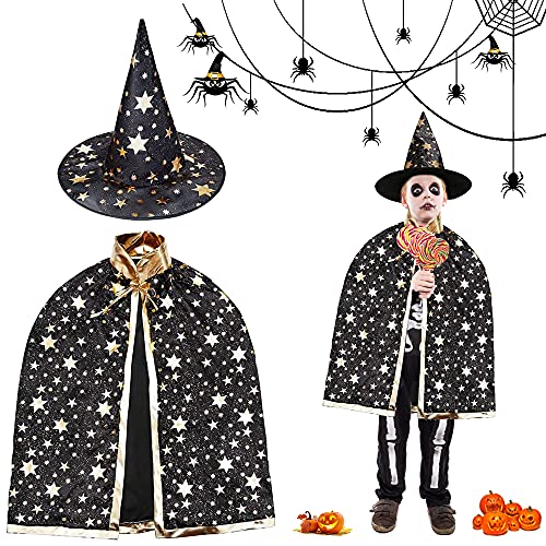 Kinder Halloween Kostüm, Hexen Mantel, Zauberer Umhang mit Hut für Kinder, Zauberer Mantel, Hexen Mantel Stern Cape Zauberhut,für Cosplay Verkleidung Fasching Karneval Halloween Geburtstagsparty von WELLXUNK