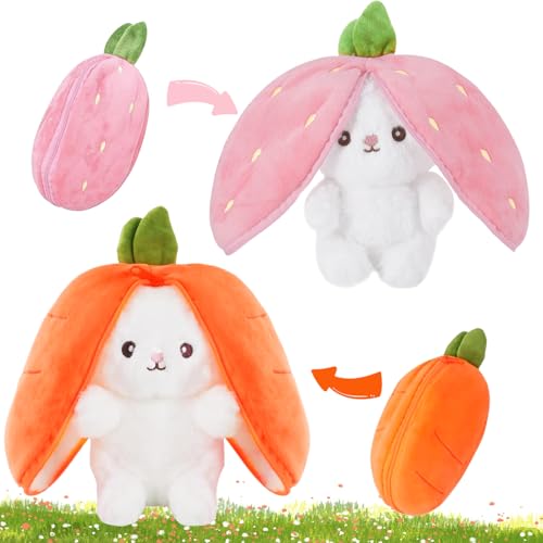 Osterhase Plüschtier, 2 Stück Hasen Kuscheltier Verstecken, Plush Hasen Erdbeeren, Osterhase Plüsch Kuscheltie, Hasen Karotten Plüsch, Gefülltes Kaninchen mit Karotten und Erdbeeren, für Geschenk (B) Osterhase Plüschtier, 2 Stück Hasen Kuscheltier Verstecken, Plush Hasen Erdbeeren, Osterhase Plüsch Kuscheltie, Hasen Karotten Plüsch, Gefülltes Kaninchen mit Karotten und Erdbeeren, für Geschenk (B) von WELLXUNK