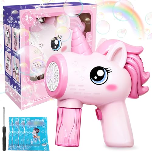 Seifenblasen-Pistole, Einhorn Seifenblasenpistole, Automatischer Bubble Machine Kinder, Einhorn Bubble Machine mit Seifenblasenlösung, Einhorn Seifenblasen Set, Seifenblasenmaschine für Kinder von WELLXUNK