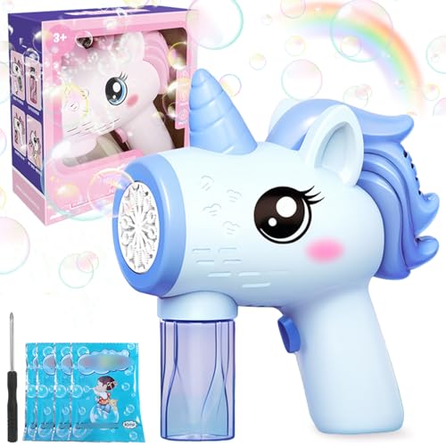 Einhorn Seifenblasenpistole Kinder, Blau Seifenblasenmaschine, Seifenblasen-Pistole, Seifenblasenpistolen mit Seifenblasenlösung, Seifenblasenmaschine für Kinder, Seifenblasenmaschinen Party von WELLXUNK