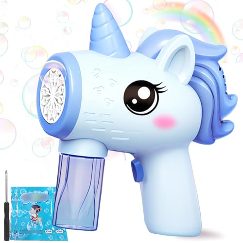 Seifenblasen-Pistole, Einhorn Seifenblasenpistole, Automatischer Bubble Machine Kinder, Einhorn Bubble Machine mit Seifenblasenlösung, Einhorn Seifenblasen Set, Seifenblasenmaschine für Kinder von WELLXUNK