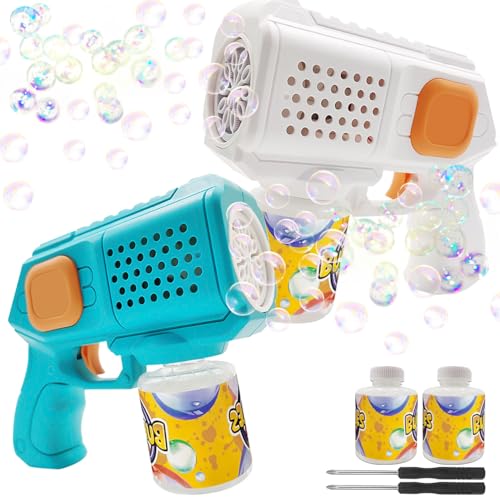 Seifenblasen-Pistole, 2 Stück Seifenblasenpistolen, Seifenblasenmaschine für Kinder, Bubble Gun Kinder 5000+ Blasen mit Seifenblasenlösung, Seifenblasen Pistole für Kinder, Bubble Maschine von WELLXUNK