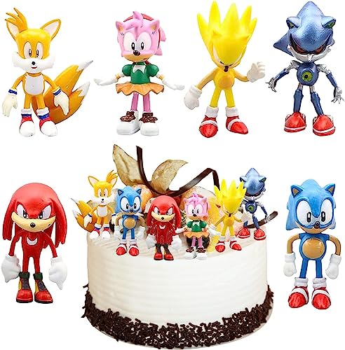 Sonic kuchendeko, 6 Stück Sonic tortenaufleger, Kuchen Dekoration Figuren, Sonic Kinder Geburtstagstorte Dekoration, Sonic spielfiguren, Sonic the hedgehog, Mini Figuren Set, Artoons Kuchen Topper von WELLXUNK