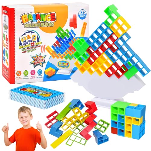 Tetra Tower Spiel, 64 Stück Tetris Balance Spielzeug Tower Game, Tetris Tower Spiel, Tetris Tower Balance Game, Stapelblöcke Balancing Spiel, Kreative Stapelspiel Spielzeug für Kinder Erwachsene von WELLXUNK