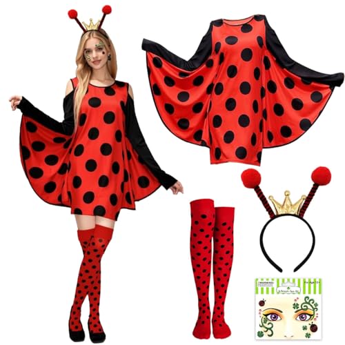 WELLXUNK Marienkäfer Kostüm Damen, Marienkäfer-Kostüm für Erwachsene, Faschings kostüme Damen Marienkäfer Kostüm mit Haarreif, Beinärmel und Flügeln für Karneval Fasching Cosplay WELLXUNK Marienkäfer Kostüm Damen, Marienkäfer-Kostüm für Erwachsene, Faschings kostüme Damen Marienkäfer Kostüm mit Haarreif, Beinärmel und Flügeln für Karneval Fasching Cosplay von WELLXUNK