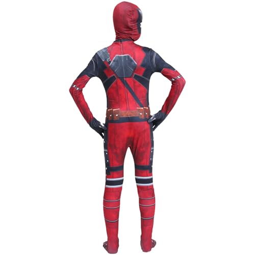 WELLXUNK Kinderkostüm Deadpoo, 3D Deadpoo Kostüm Jumpsuit, Superhelden Jumpsuit Cosplay Costume für Karneval Party von WELLXUNK