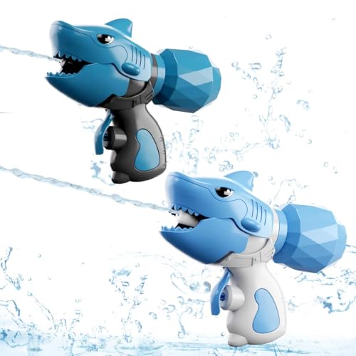Wasserpistole für Kinder, 2 Stück Spritzpistole Wasser, Wasserpistole Klein mit großer Reichweite bis zu 8-10 Meter, Wasserpistole Spielzeug für Wasserschlachten im Freien (Hai-Design) von WELLXUNK