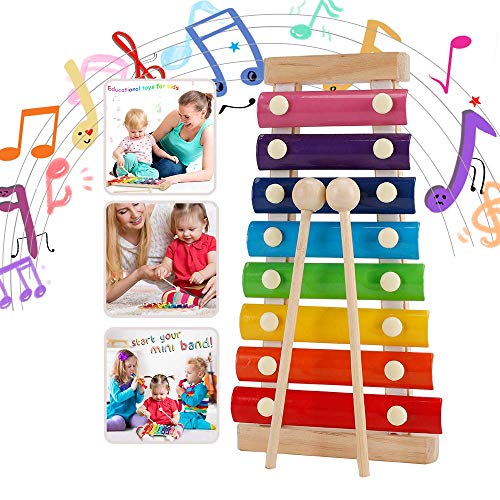 WELLXUNK Xylophon für Kinder, perfekt für kleine Musiker, Holzspielzeug Musikinstrument, Schlaginstrument mit Metalltasten aus Holz (Regenbogenfarben) von WELLXUNK
