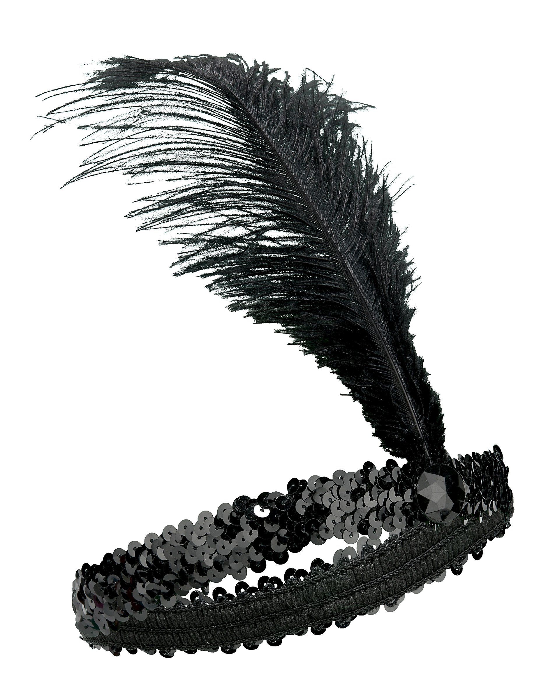20er Charleston Pailetten-Stirnband mit Federn schwarz von KARNEVAL-MEGASTORE
