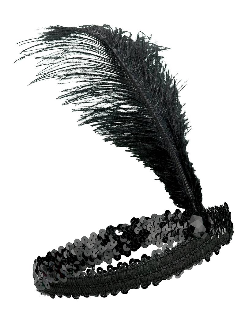 20er Charleston Pailetten-Stirnband mit Federn schwarz von KARNEVAL-MEGASTORE