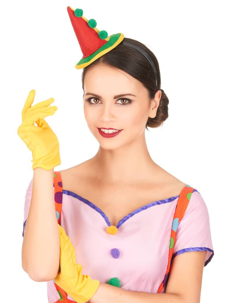 Clownfrau Minihut mit Haarreif bunt Clownfrau Minihut mit Haarreif bunt von KARNEVAL-MEGASTORE