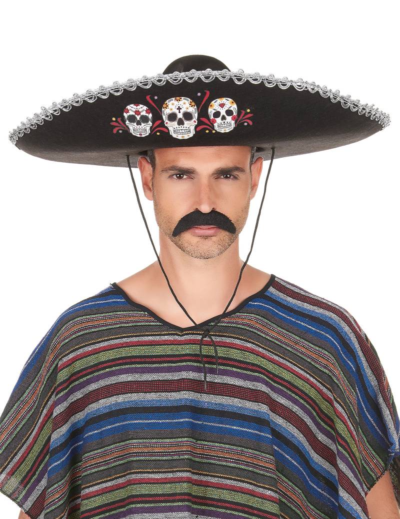 Dia de los Muertos Sombrero Halloween-Kostümaccessoire schwarz-bunt von KARNEVAL-MEGASTORE