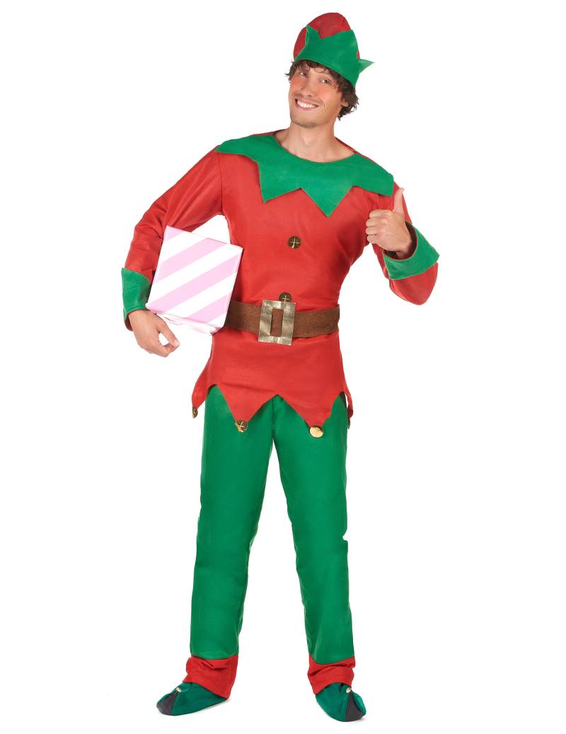 Elfen-Kostüm für Herren weihnachtliche-Verkleidung grün-rot von KARNEVAL-MEGASTORE