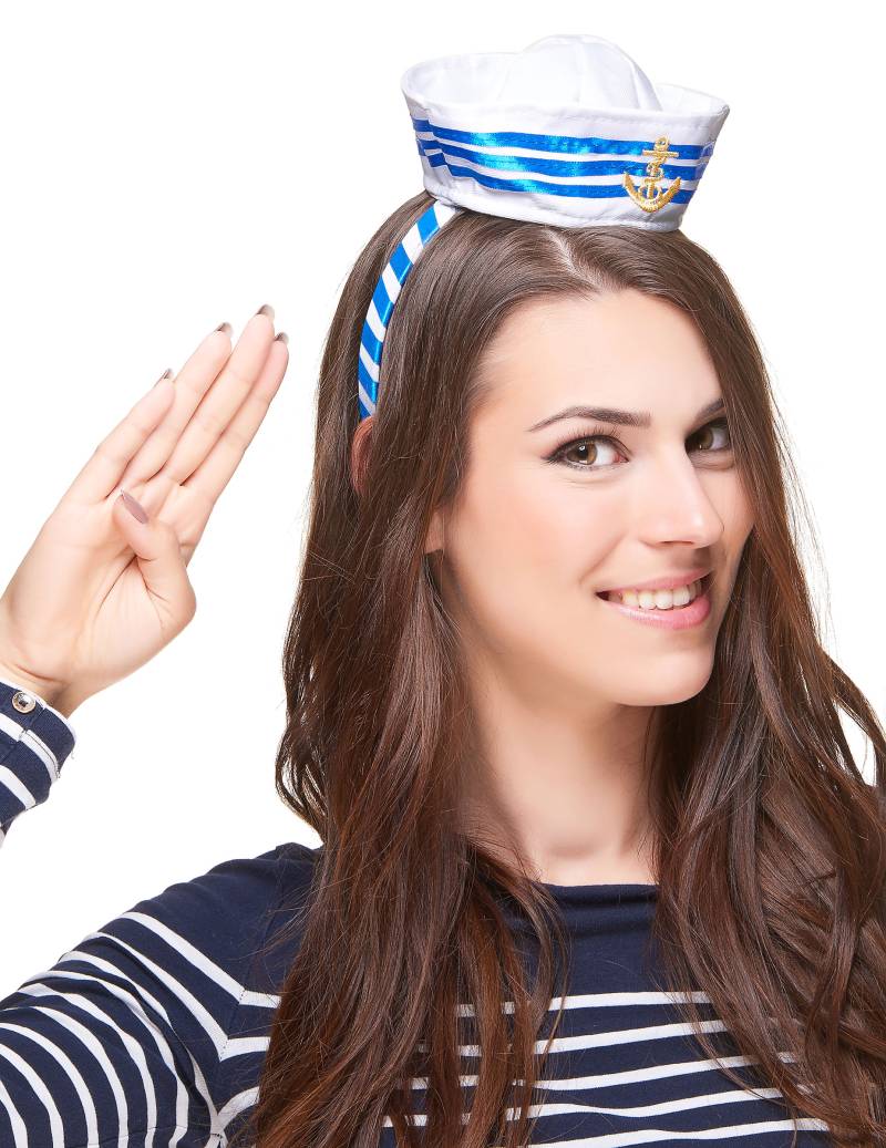 Matrosin Haarreif mit Minihut weiss-blau-gold von KARNEVAL-MEGASTORE